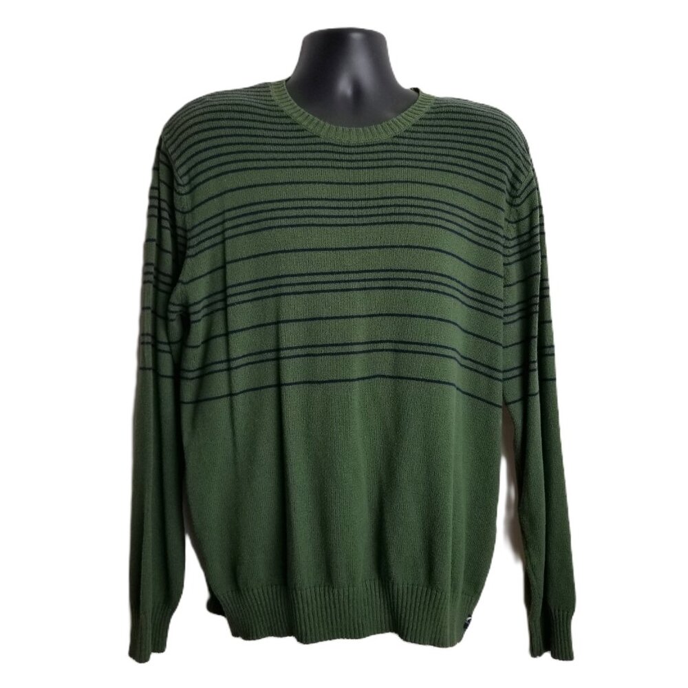 American Eagle Sweater XL Green Navy Striped Crewneck Preppy